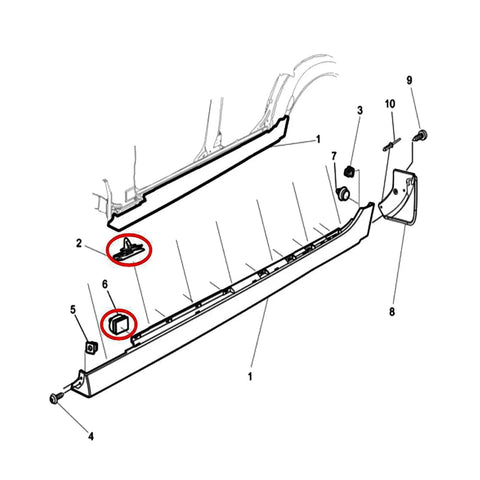 Body Side Rocker Molding Clips Kit Includes 20 Clips 10 White 10 Black For 9mm Hole Mounts DIY Friendly Easy Install Automotive Trim Fasteners For Rocker Panel Molding Replacement, diagram view