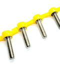 Three Eighths Inch Thumb Screw T Bolts With Yellow Tee Wing Plastic Clamping Knob And 304 Stainless Steel Rust Proof Coarse Thread For Indoor Outdoor Four Pack One Inch, shown from angled view with yellow knobs.