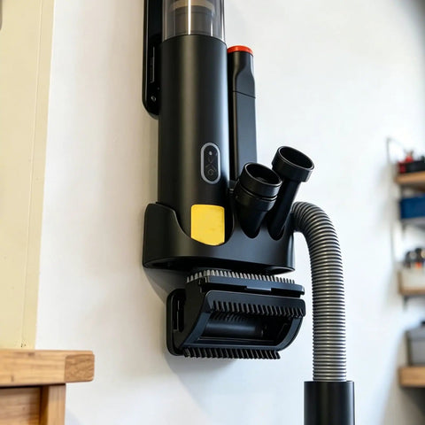 Wall Mount Organizer For Slim V8 Car Vacuum Accessories, Attachment Holder That Keeps Tools Neatly Stashed, Easy Access For Quick Cleanups In Garage Or Trunk, black plastic wall rack