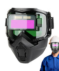 Auto Darkening Pro Grade Welder Helmet With Detachable Shield And Full Face Protection, shown with adjustable fit