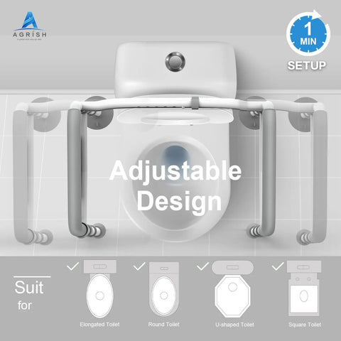 Toilet Safety Rails For Elderly And Handicap - Adjustable Width And Height Stand Alone Frame, Folding Handrails Over Toilet