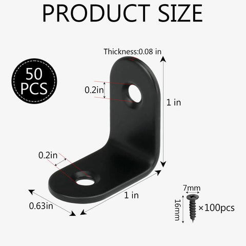 Tough As Nails 50 Pack Black Stainless Steel L Brackets And Corner Supports With Complete Screw Set, size 1in x 1in.