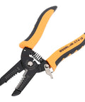 Tough As Nails Carbon Steel Wire Stripper Pliers With Safety Lock For 10 To 22 Awg Wiring Harnesses multi tool with orange and black grips.