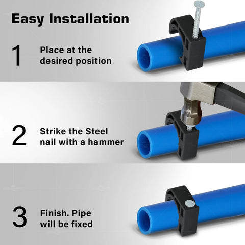 Highcraft half clamp with nail for 1/2 in PEX pipe, black plastic pipe support