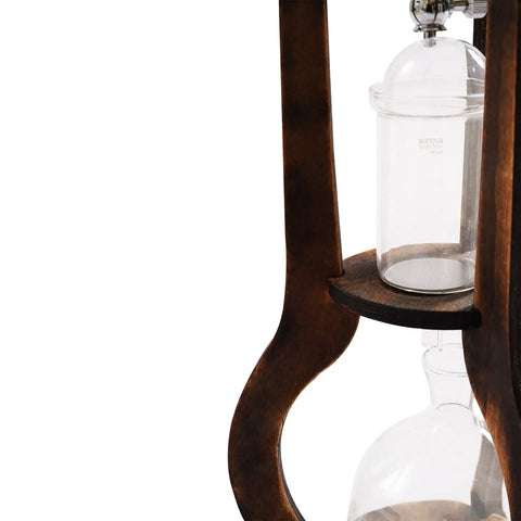 Slick Portable Cold Brew Coffee Maker Tower Featuring Adjusted Drip Speed And Generous 600 ML Size showing glass body and steel filter.