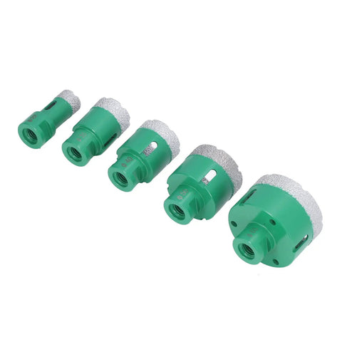 Heavy Duty 5 Pc Hole Saw Set With M14 Connector For Drilling Glass Tile And Marble Thickened Coating Makes Quick Work Of Tough Home Reno DIY Projects Like A Champ, green diamond core bits