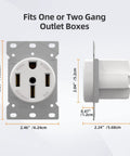 Heavy Duty Nema 14 50 Amp Flush Mount Range Outlet Featuring No Sweat Install Brass Contacts Galvanized Bracket And Rock Solid Grounded Socket For Kitchen Ev Setup Ul Listed White dimensions shown for one or two gang outlet boxes.