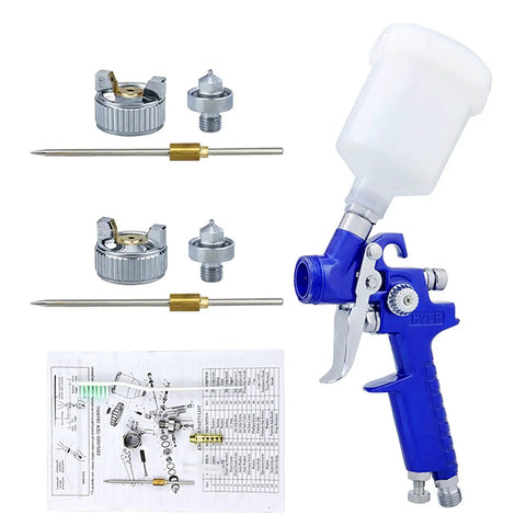 Lightweight Pneumatic Hvlp Spray Gun With 0 8 And 1 0 Mm Nozzles For Sweet Automotive Finishes Zero Fuss Airbrush Kit with parts.