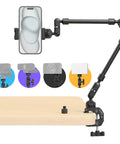 22 Inch Magic Arm Clamp Overhead Phone Mount Stand For Desk Camera And Light Flexible Articulating Boom Arm For POV Shots And Filming Live Streaming Webcams Action Cameras Stop Motion installed on desk