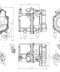 Technical drawing of Slap On That Cool With This Direct Fit 12V Electric Air Conditioning Compressor for vehicles.