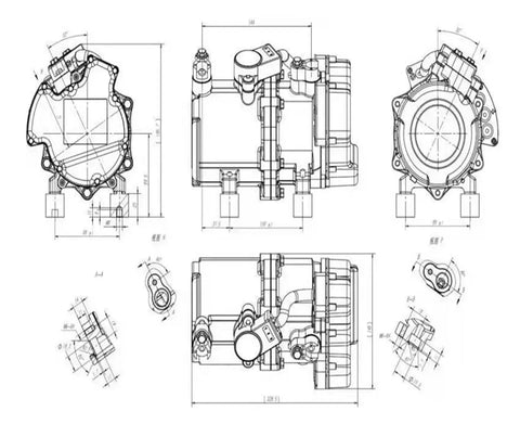 Technical drawing of Slap On That Cool With This Direct Fit 12V Electric Air Conditioning Compressor for vehicles.