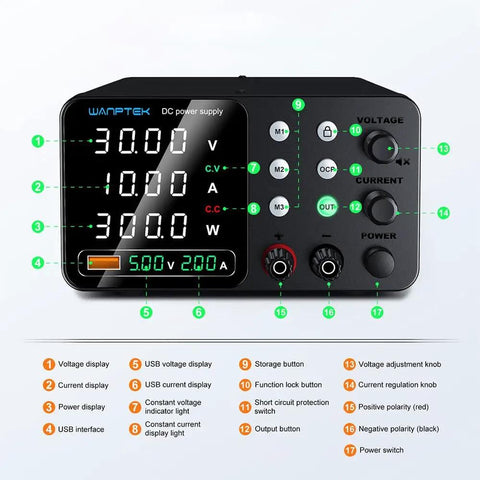 DC Bench Power Supply 0 to 30V 0 to 10A Pro Grade Regulated Lab Power Supply With Memory Presets Encoder Knob Display