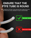 Illustration showing proper round PTFE tube versus flattened for AMS Lite Filament Hub Five Way Switch Kit For A1 And A1 Mini 3D Printers