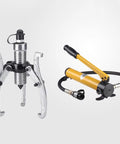 Heavy Duty Hydraulic Bearing Puller With Hand Pump For Serious Wheel Bearing Removal And Badass Auto Gear Disassembly Tool showing puller and pump.