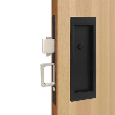 Zero Profile Pocket Door Lock Privacy Hardware With Flush Mount Pull Handle No Fuss Heavy Duty Pocket Door Latch installed