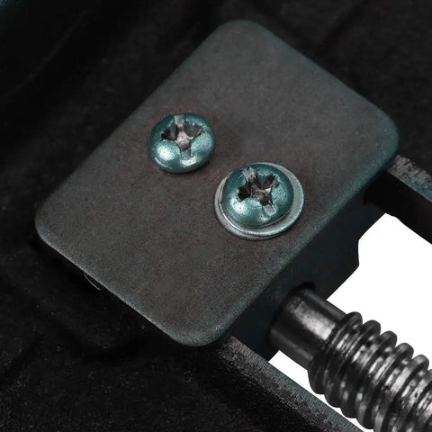 Close-up of screws on the Fabater 5 Inch Cast Iron Machine Vise Heavy Duty Jaw Milling Clamp for Drill Press.