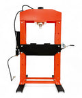 Heavy Duty 75 Ton Hydraulic Shop Press With Air Assist And Dual Pistons For Bearing Pulling Gear Press And Metal Bending front view showcasing its strong red frame.