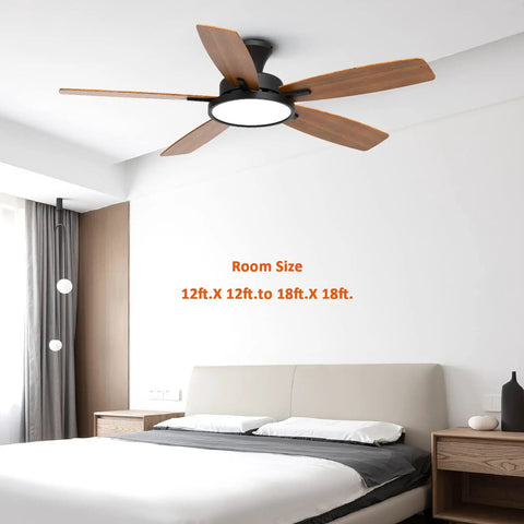 52 Inch No Fuss Quiet Ceiling Fan With Light And Remote Easy Setup Low Profile Flush Mount Ceiling Fan over modern bedroom
