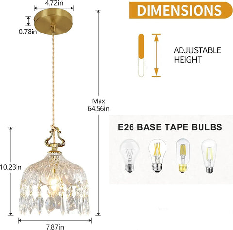 Top Shelf Vintage Crystal Pendant Light With Dope Diamond Cut Glass Shade And Legit Brass Accents Adjustable 0.5 To 70 Inch Cord dimensions and bulb types
