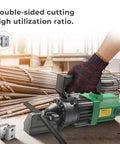 Anbull 6 Pcs Electric Rebar Cutter Replacement Blades for 5/8 Inch and 16mm size, showing a cutting machine with rebar.