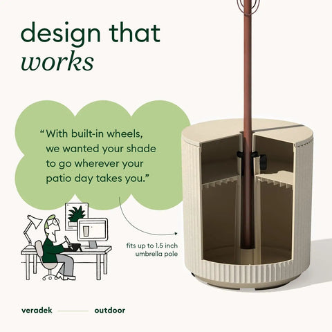 Open view of Patio Must Have Weatherproof Umbrella Side Table With Hole, showing interior section, fits 1.5 inch umbrella pole.