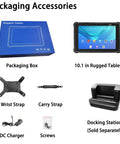 Hardcore Rugged Tablet With Barcode Scanner, 10.1 Inch 5G Android 13 Industrial Machine packaging accessories layout.