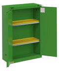 Heavy Duty 45 Gallon Pesticide Storage Cabinet Built Like A Tank With Leak Proof Trays Double Wall Steel Frame open with shelves