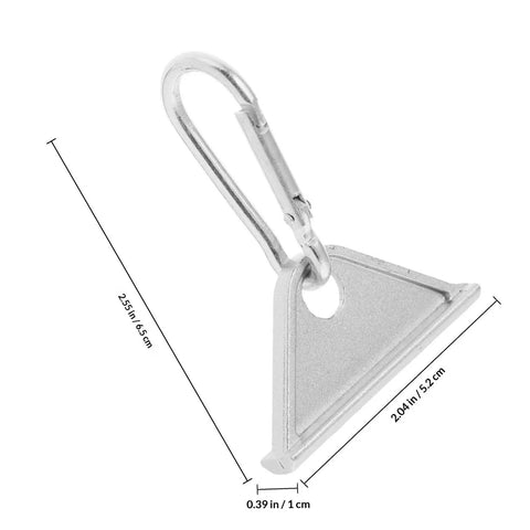 Top Notch Silver Aluminum Triangle Sliding Hooks For T Slot Tracks with clip, measuring 2.55in, for secure tool organization.