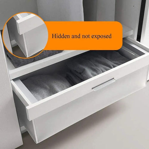Soft Close Undermount Drawer Slides With Full Extension And Heavy Duty 40Kg Capacity concealed in white cabinet with folded clothes.