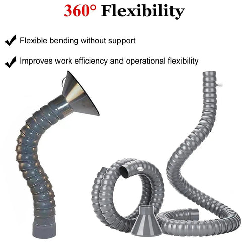 Heavy Duty Industrial Fume Extractor Arm Featuring Hella Flexible Sculptable Ventilation Hose and Knockout Adjustable Valve with 360° flexibility.