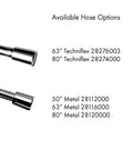 Image showing hose options for Clubmaster Handheld Shower Head With Easy Install Mount, 4 Inch Diameter, 3 Spray Modes. Techniflex and metal variants.