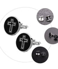 Men's Titanium Steel Cross Cufflinks Black Metal Dress Accessories For Business Formal Wear One Pair Decorative Religious Cross Design That Elevates Your Suit And Shirt Game For Daily Office Ready