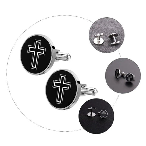 Men's Titanium Steel Cross Cufflinks Black Metal Dress Accessories For Business Formal Wear One Pair Decorative Religious Cross Design That Elevates Your Suit And Shirt Game For Daily Office Ready