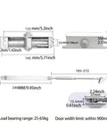 Dimensions and parts of Commercial Door Closer For 55-143 Lbs Doors, No-Fuss Auto Close System for industrial settings shown.