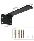 Heavy Duty Floating Shelf Brackets, Hidden Black L Brackets For Wood Walls, with included hardware and measurements