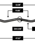 Beefy 48 Inch Olympic Curl Bar With Threaded Ends And 200 Lb Capacity 1 Inch Bar showing detailed measurements and knurling