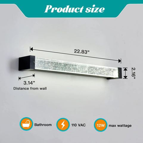 Crystal Bubble Glass Wall Sconce LED Light Fixture Black Modern Dope Vanity Lamp dimensions and specs