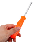 Heavy Duty Hex Socket Screwdriver Wrench With Swappable Bits For Nuts And Bolts, matte orange handle in hand.