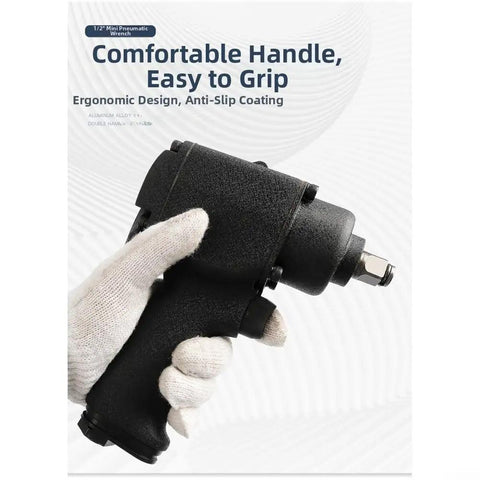 1/2 Inch Drive Pneumatic Air Impact Wrench Delivering A Massive 475Nm Torque Through Double Hammer Build Crafted From Resilient Chrome Vanadium Steel, ergonomic handle.