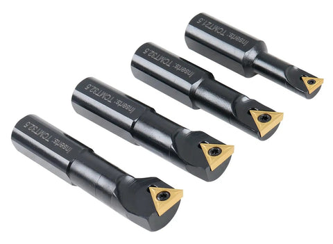 Beefy Pro Grade 4 Piece Stubby Length Indexable Boring Bar Set with Carbide TiN Coated TCMT Inserts and Spare Screws 3/4-Inch Shanks