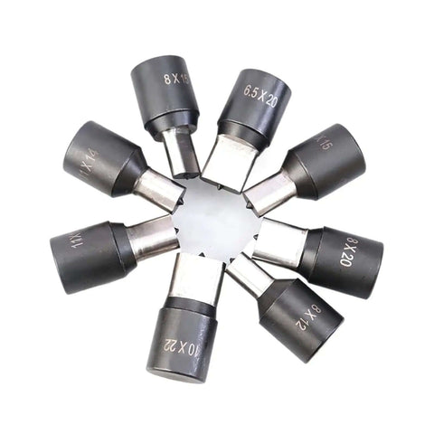 Heavy Duty Oval Hole Punch Die Set For CH 70 Hydraulic Punch, showing varied sizes of stainless steel molds including 8x12mm