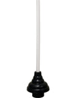 Heavy Duty Double Thrust Plunger With Six Inch Rubber Force Cup And Nineteen Inch Handle shown with black rubber cup and white handle.