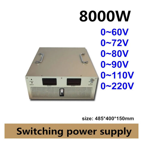 8000W Adjustable AC DC Power Supply With Variable Output 0 To 80V And 0 To 100A, Switch Mode, Broad Input Range 60/72/80/90/110/220V, Compact Lab PSU For Testing And DIY Projects, 485x400x150mm