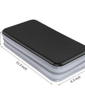 Heavy Duty 96 Disc CD DVD Case Storage Binder In Hard Plastic, Car Travel Friendly Disc Wallet, Durable Black Case, dimensions marked