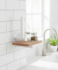 Telescopic Plastic Shelf Bracket With Rotating Base No Drill Adhesive Corner Organizer in kitchen holding spice jars