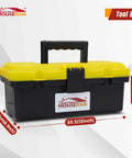 Yellow and black toolbox from Beefy 12 Piece Hand Tool Set With Toolbox For Home Garage And Diy showing dimensions.