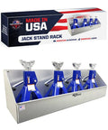 Aluminum Jack Stand Rack Holder Shelf For Trailer Garage Keeps Your Garage Clutter Free While Holding Up To Four Jack Stands 34 By 9 By 10 Inches Silver Made In USA Pre Drilled Mounting Holes Organizer For Race Car Hobby Shop
