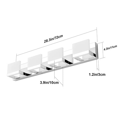 Sleek Four Light LED Vanity Light Chrome Bathroom Fixture With Up And Down Lighting Wall Mount Over Mirror Acrylic Frosted Shade Stainless Steel Finish 6000K Daylight White
