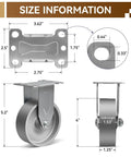 Size information for Heavy Duty 4 Inch Cast Iron Caster Wheels Rigid Plate Mount 12 Pack showing dimensions and design details.