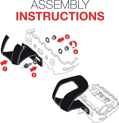 Assembly instructions for Half Toe Clips For Mountain Bikes Strap Free Pedal Control S M Black Durable Technopolymer Build